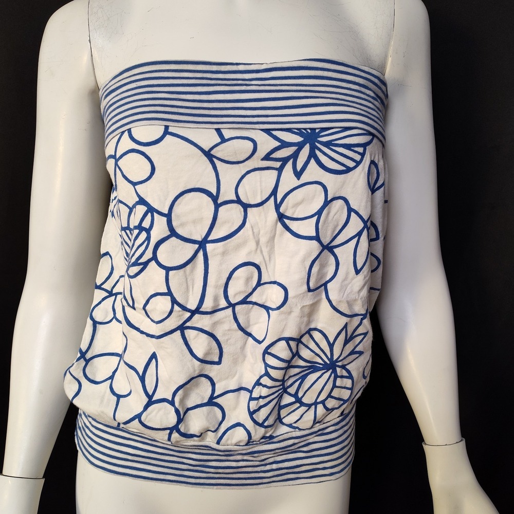 Old Navy med tube top striped floral beach festival preppy layer blue white